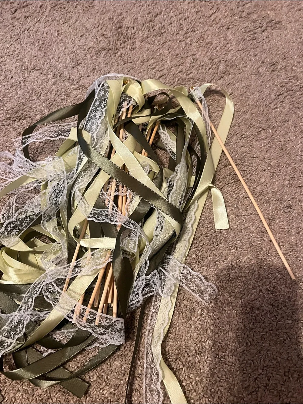 Decorative Ribbon Wand in Light Green and Olive - Unbranded